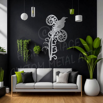 Tui on Kowhai steel wall art