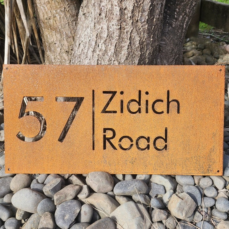 Corten steel street sign